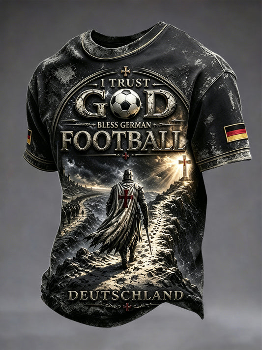 Herren Retro Schwarz Deutscher Fußball Ritter Print Casual T-Shirt