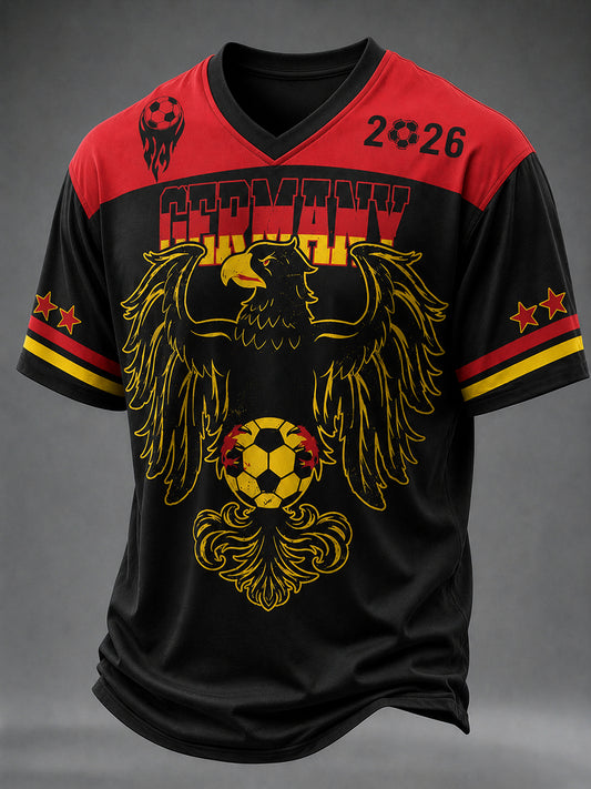 Männer Deutschland Fußball Fan Print V-Ausschnitt gedruckt T-Shirt