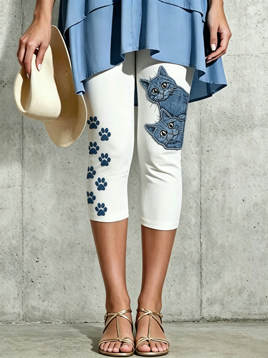 Damen-Leggings mit tierischem Katzen-Motiv und künstlerischem Druck
