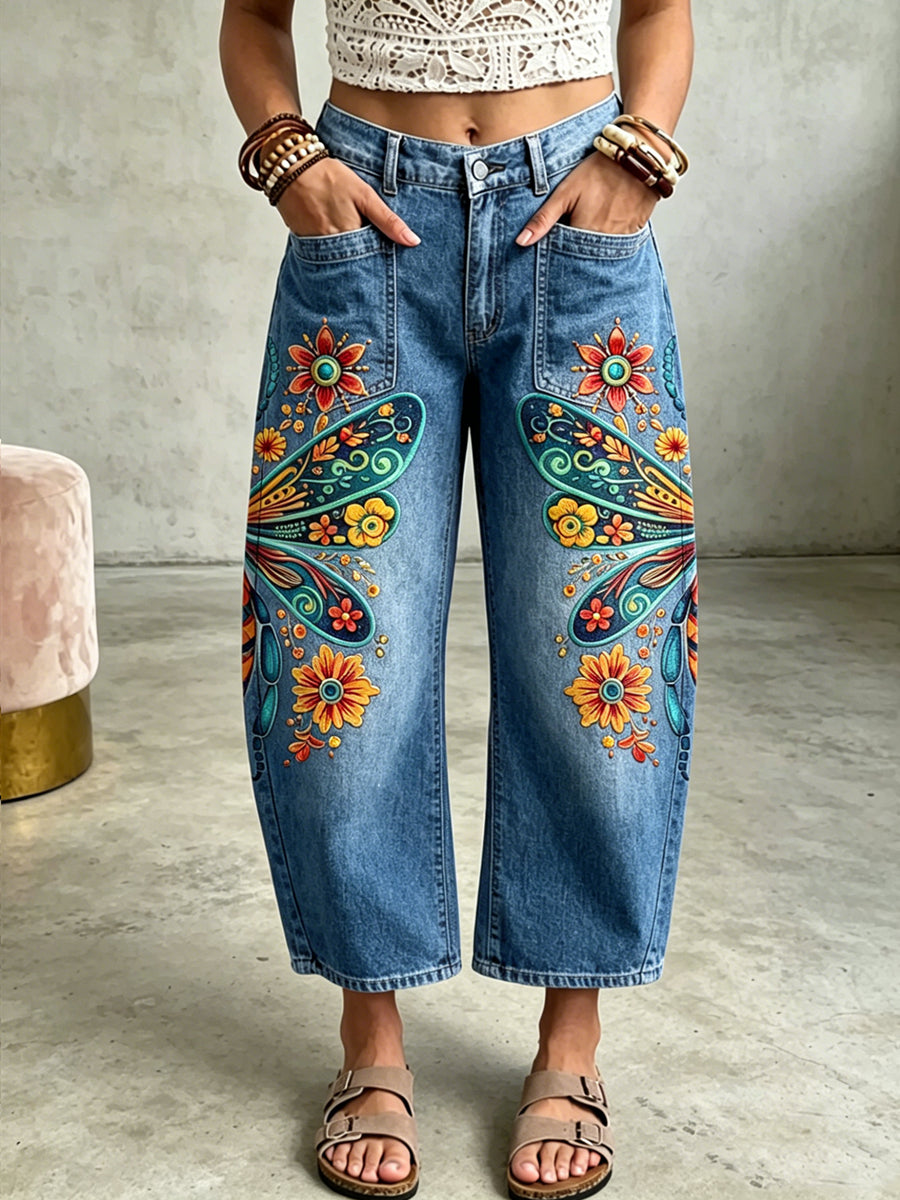 Damenhose mit Tier- und Bienenkunstdruck und Eingrifftaschen