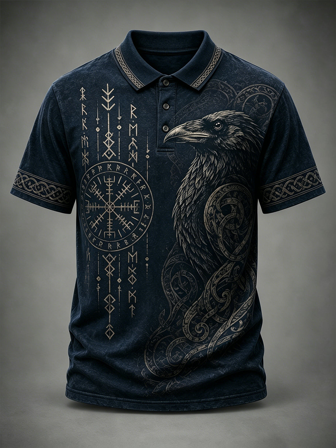 Kurzarm-Polos hirt mit Retro-Viking-Element druck für Herren