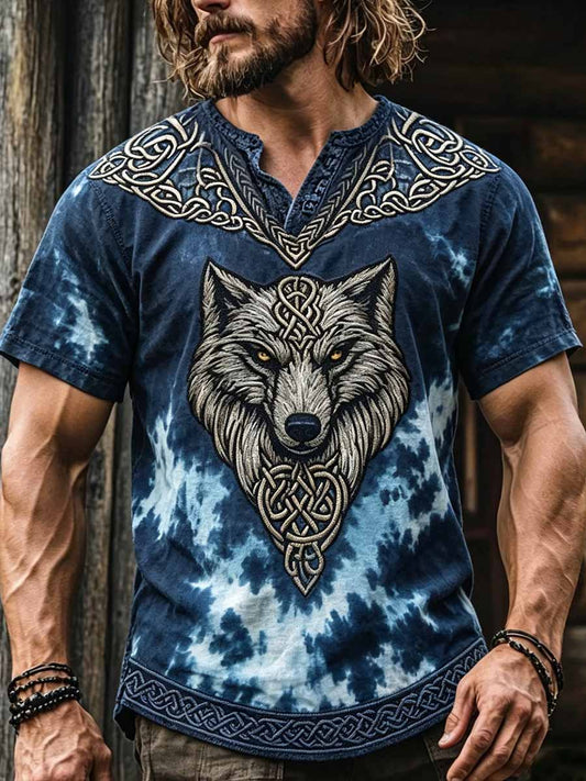 Herren Vintage Celtic Knoten Wolf Print T-Shirt
