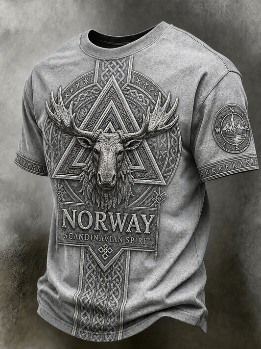Herren-Alltags-Trikot im Retro-Nordic-Stil mit norwegischem Kunstdruck