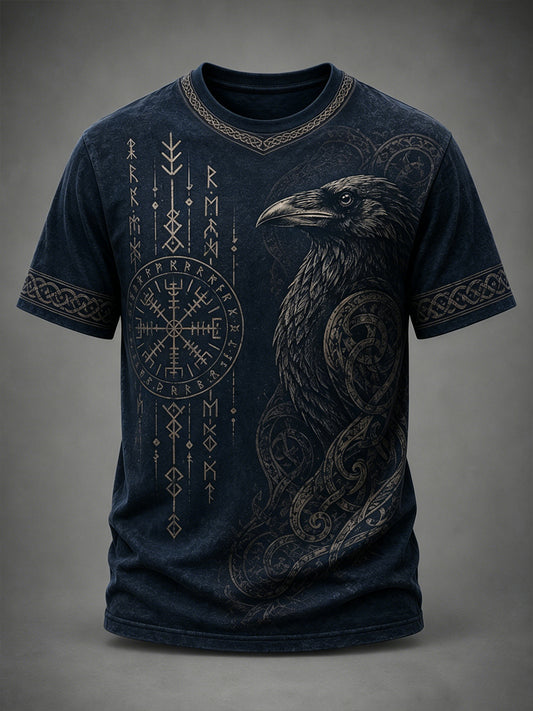 Herren-Retro-T-Shirt mit Wikinger-Print und kurzen Ärmeln