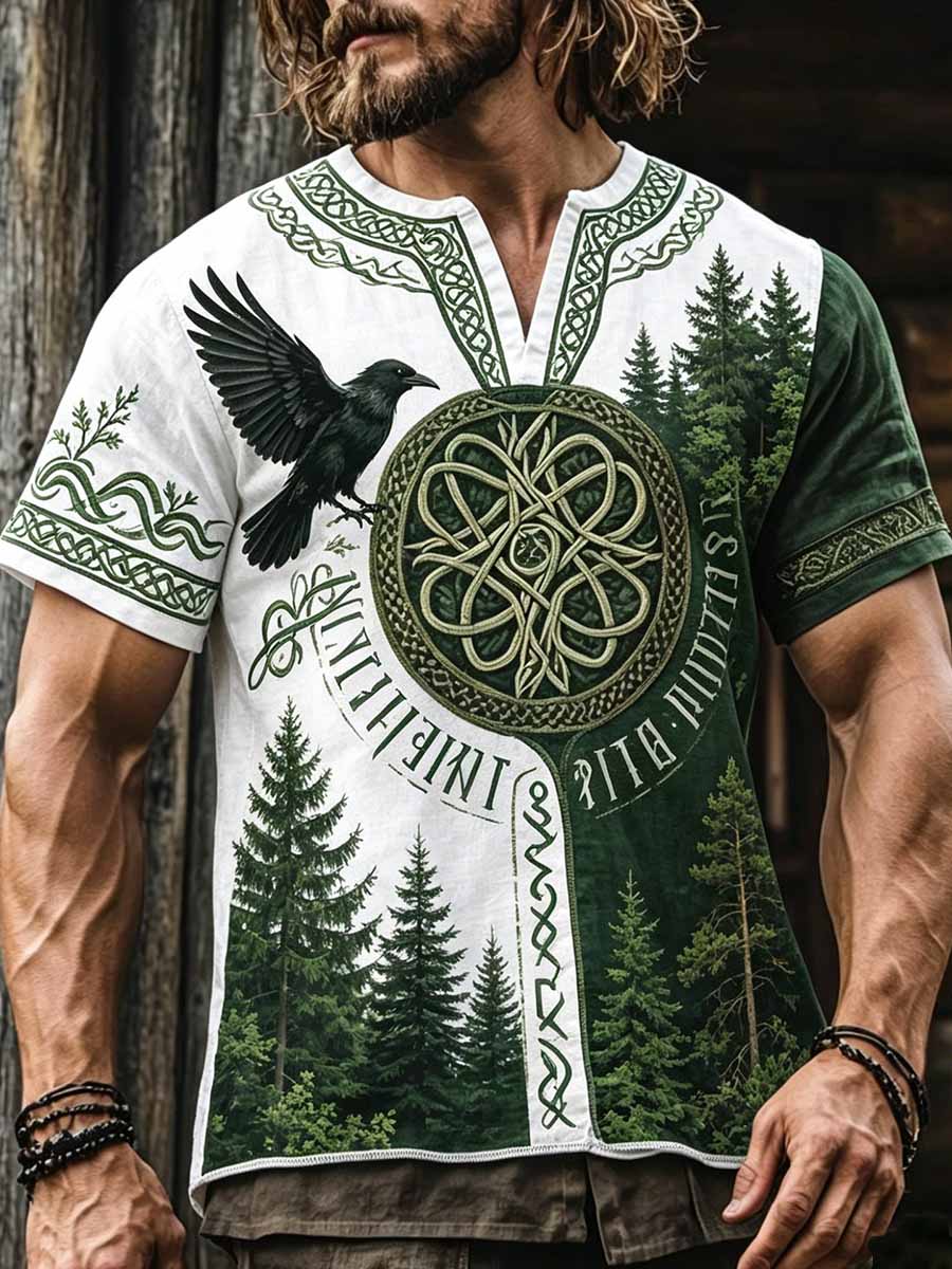Herren-Vintage-T-Shirt mit Wikinger-Lebensbaum-Print
