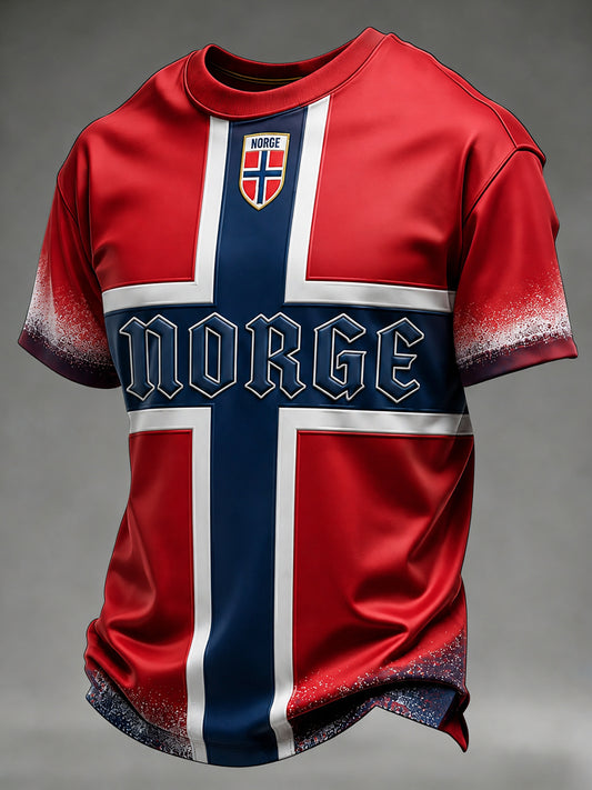 Herren-Alltags-Trikot im Retro-Nordic-Stil mit norwegischem Kunstdruck