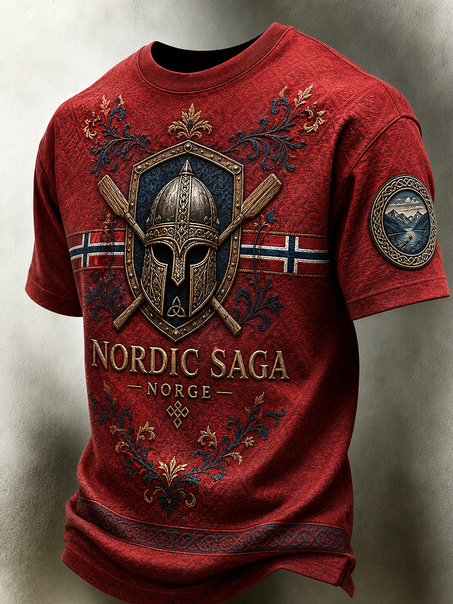 Herren-Retro-Nordic-Style-Freizeit trikot mit norwegischem Kunstdruck
