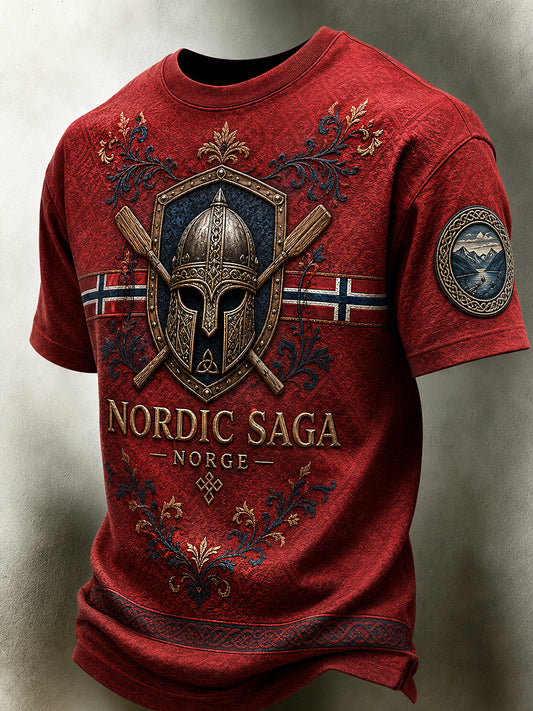 Herren-Retro-Nordic-Style-Freizeit trikot mit norwegischem Kunstdruck