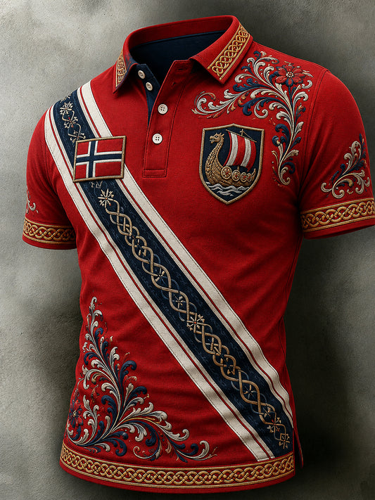 Herren-Alltags-Trikot im Retro-Nordic-Stil mit norwegischem Kunstdruck