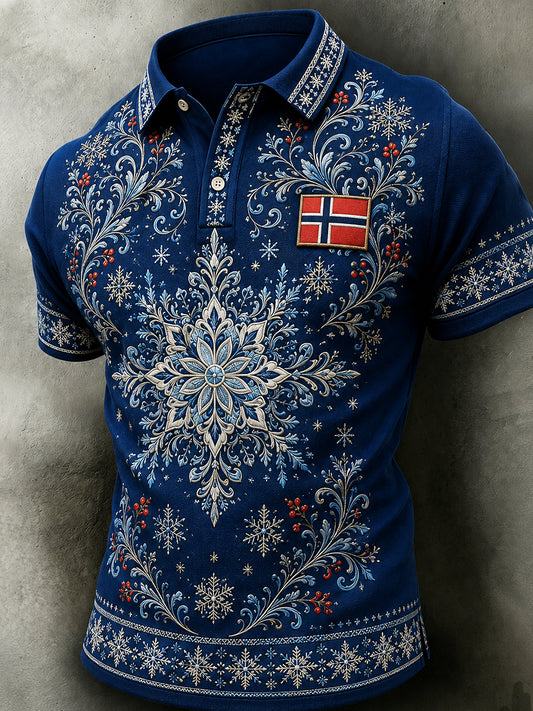 Herren-Alltags-Trikot im Retro-Nordic-Stil mit norwegischem Kunstdruck