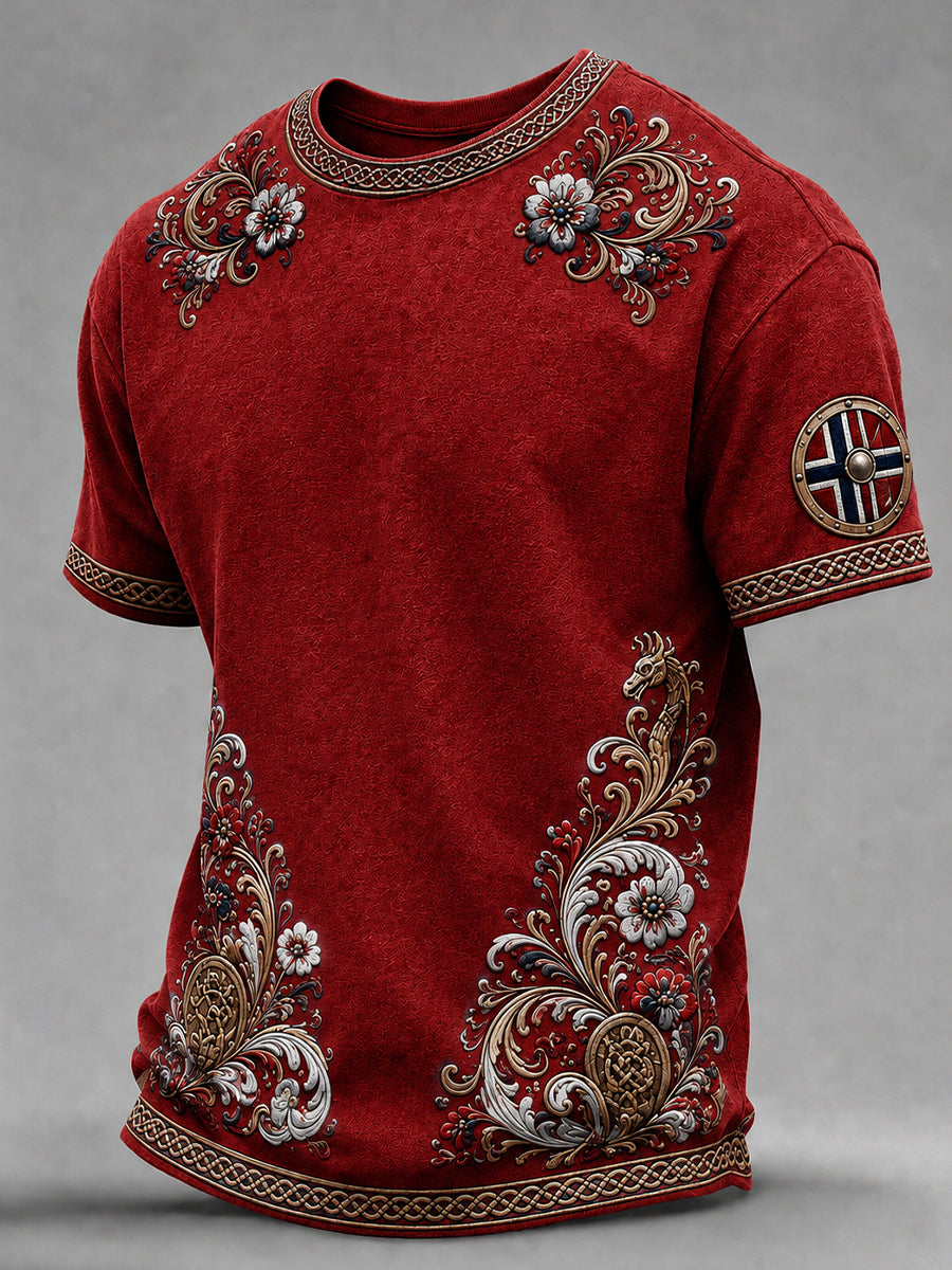 Herren-Retro-Nordic-Style-Freizeit trikot mit norwegischem Kunstdruck