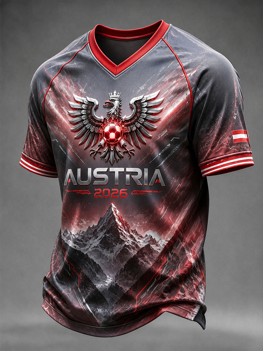 Herren Österreich Fußball T-Shirt mit V-Ausschnitt