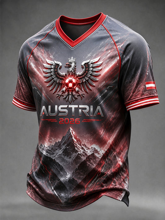 Herren Österreich Fußball T-Shirt mit V-Ausschnitt