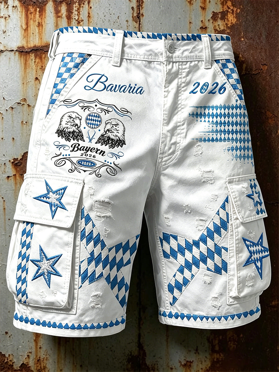 Herren-weiße deutsche Fußball-Bayern-Diamantmuster-Freizeit-Arbeits-Shorts