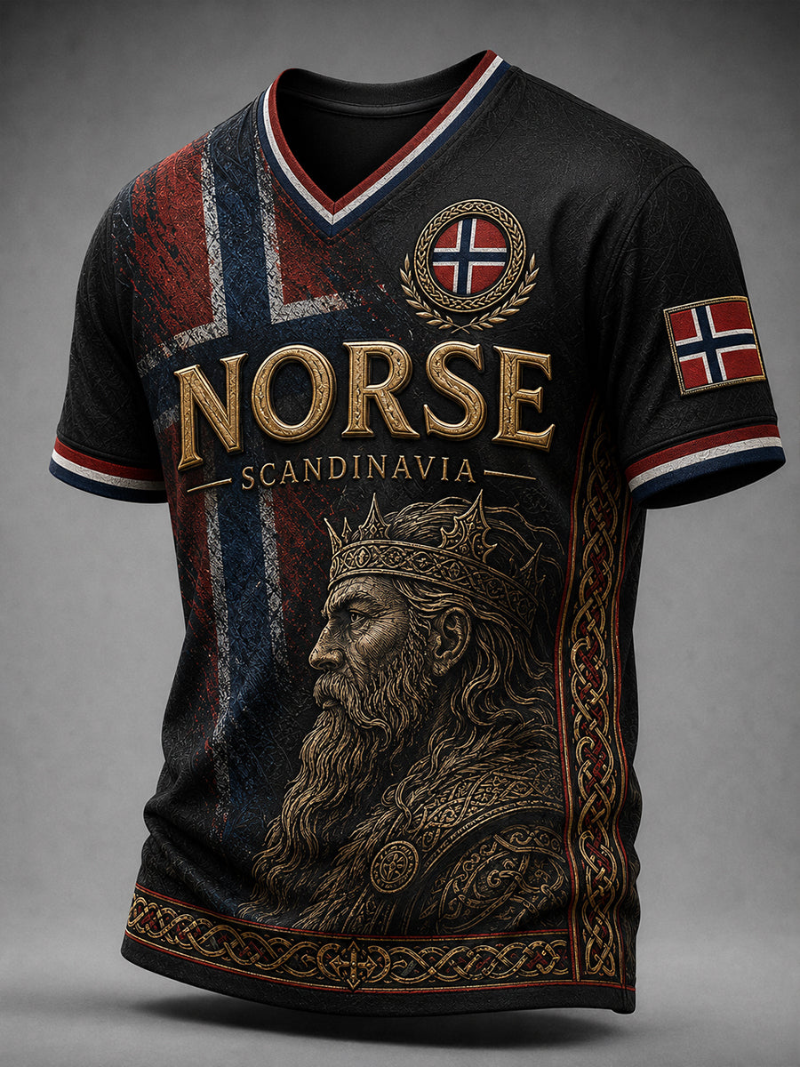 Herren-T-Shirt im Retro-Nordic-Stil mit norwegischem Kunstdruck