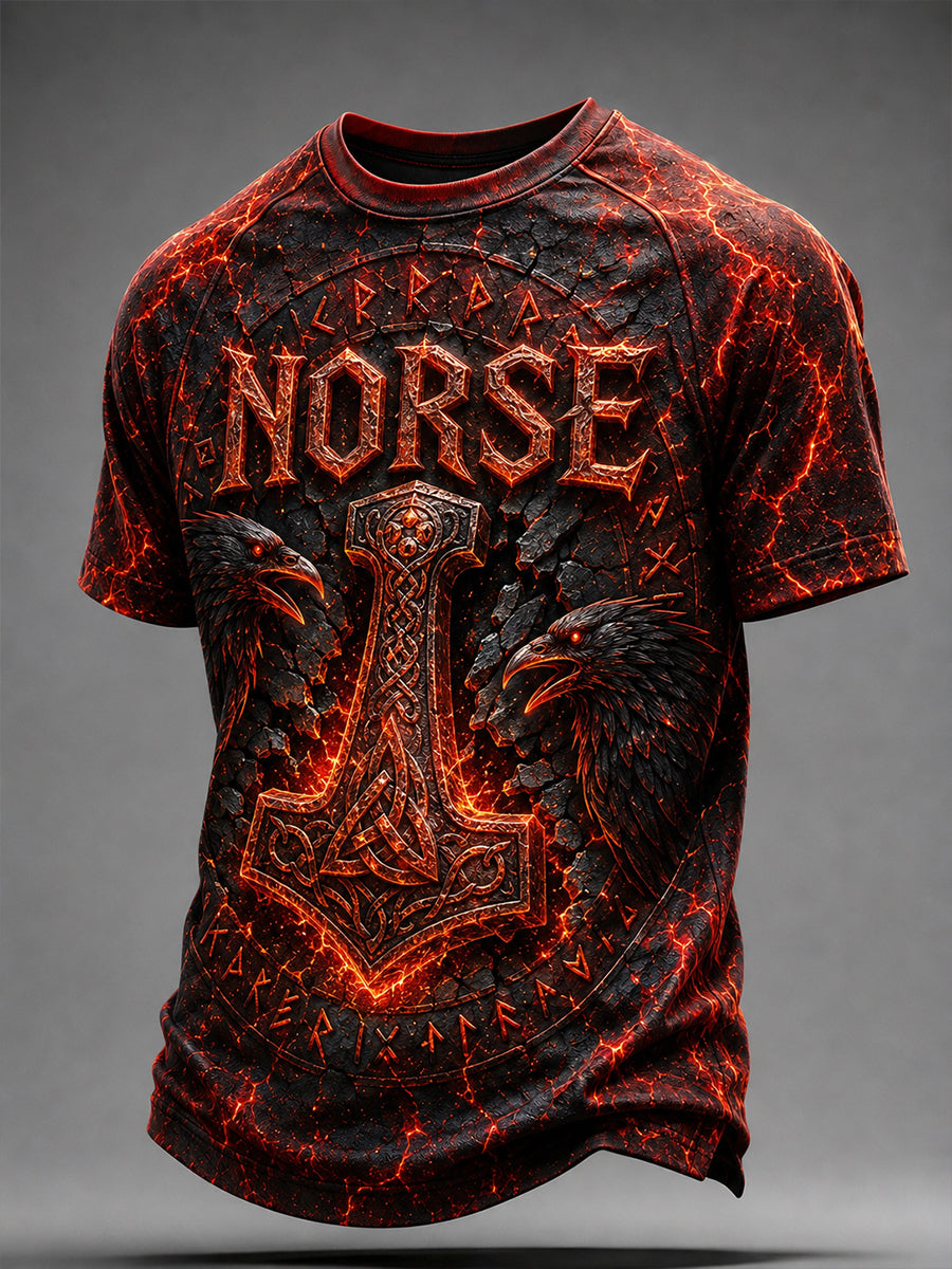 Herren-T-Shirt im Retro-Nordic-Stil mit norwegischem Kunstdruck