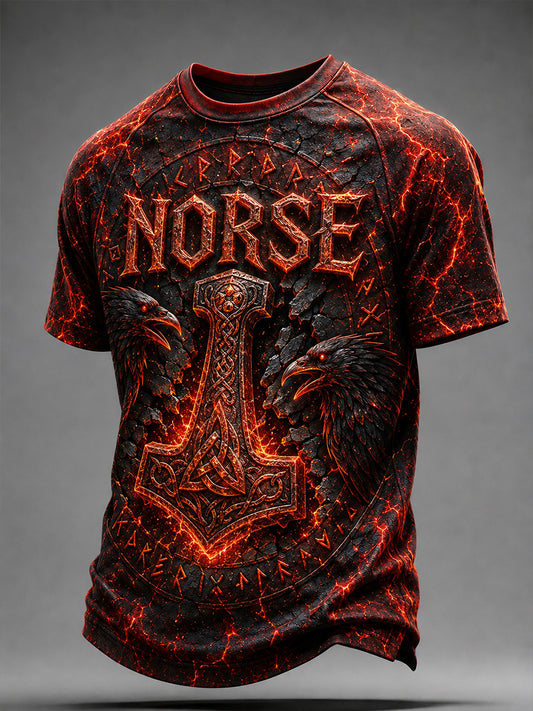 Herren-T-Shirt im Retro-Nordic-Stil mit norwegischem Kunstdruck