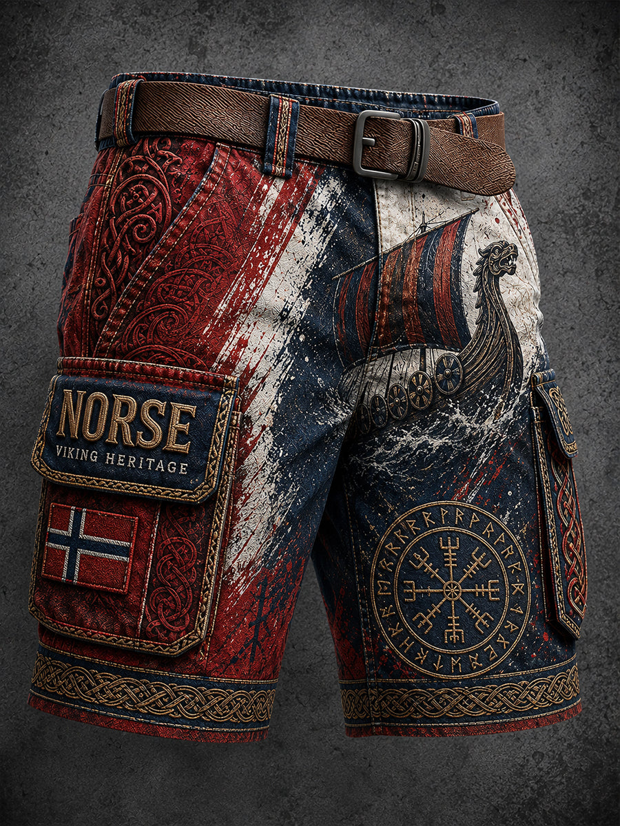 Norwegisch-Kunstdruck-Shorts im Retro-nordischen Stil für Herren