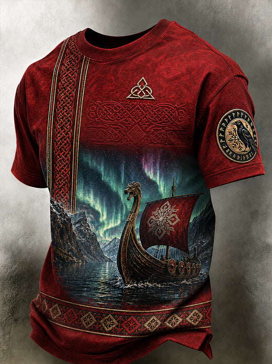 Herren-T-Shirt im Retro-Nordic-Stil mit norwegischem Kunstdruck