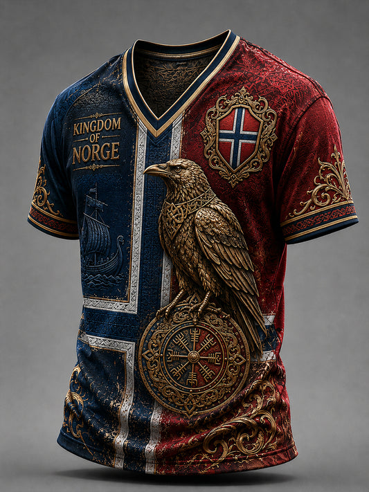 Herren-T-Shirt im Retro-Nordic-Stil mit norwegischem Kunstdruck