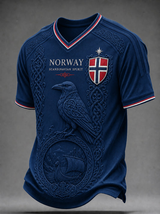 Herren-T-Shirt im Retro-Nordic-Stil mit norwegischem Kunstdruck