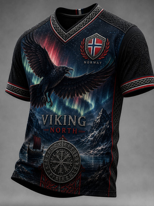 Herren-T-Shirt im Retro-Nordic-Stil mit norwegischem Kunstdruck