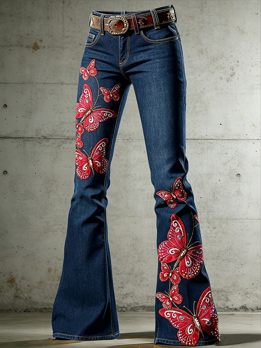 Damen-Kunst-Tier-Schmetterlings druck Ausgeblasene Hose