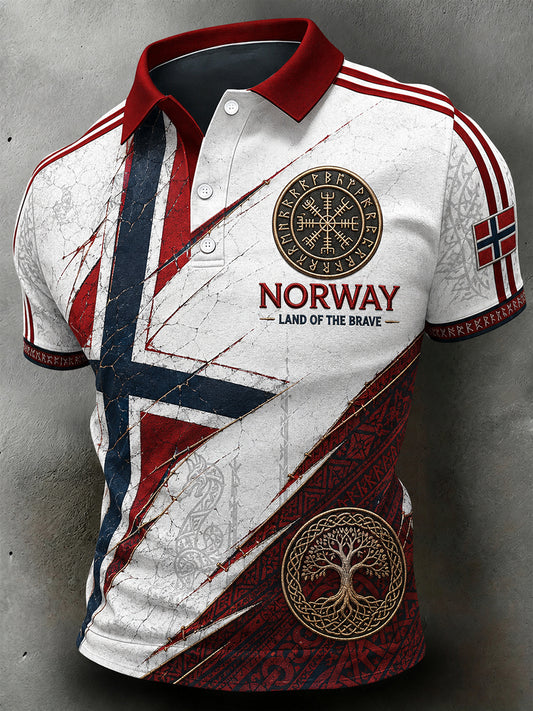 Herren-Poloshirt im Retro-Nordic-Stil mit norwegischem Kunstdruck