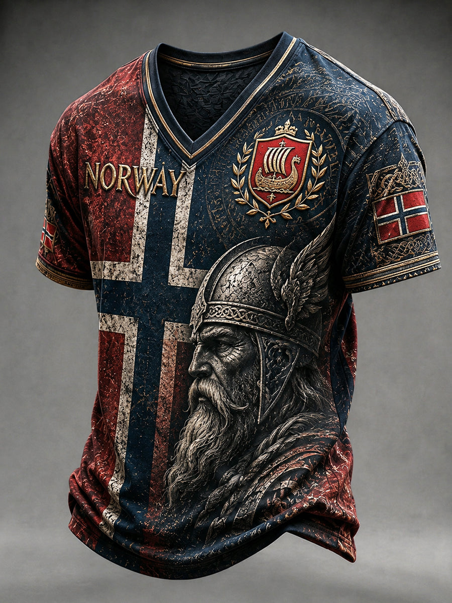 Retro-Herren-T-Shirt im nordischen Stil mit norwegischem Kunstdruck