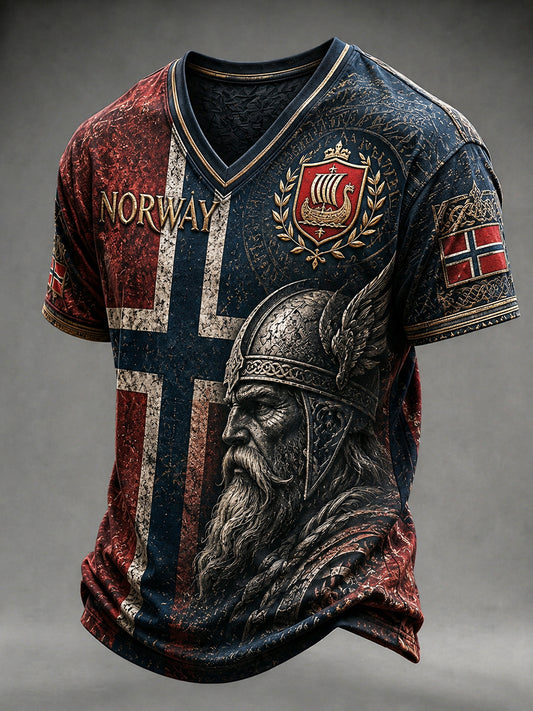 Retro-Herren-T-Shirt im nordischen Stil mit norwegischem Kunstdruck