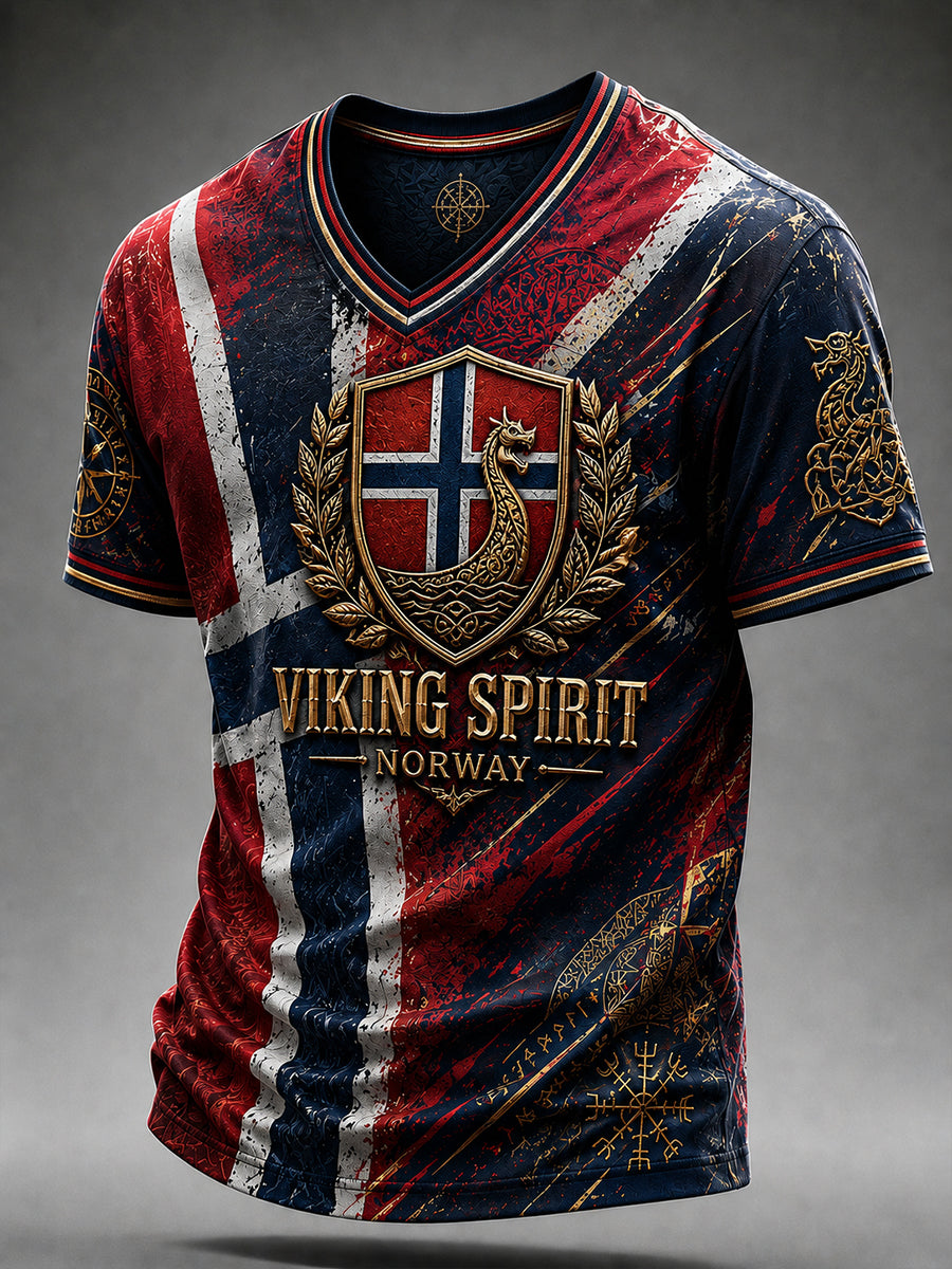 Herren-T-Shirt im Retro-Nordic-Stil mit norwegischem Kunstdruck