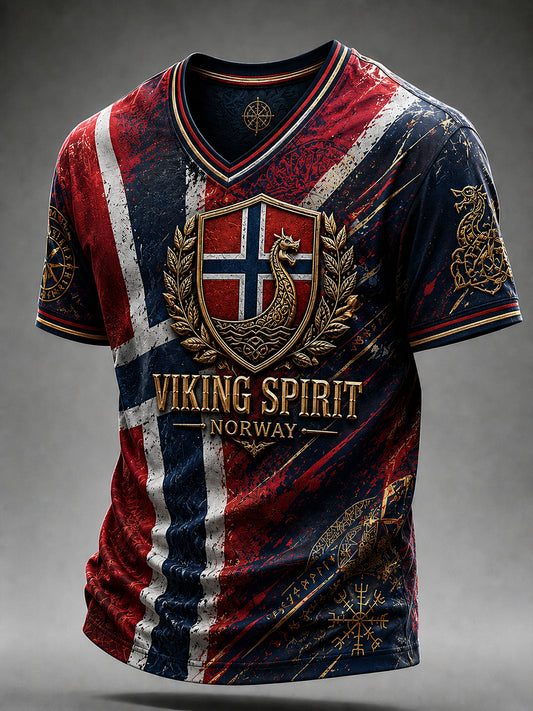 Herren-T-Shirt im Retro-Nordic-Stil mit norwegischem Kunstdruck
