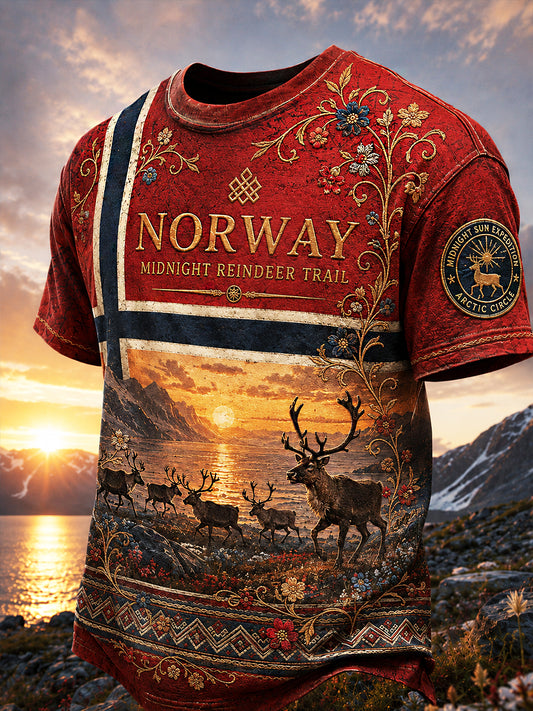 Herren-T-Shirt im Retro-Nordic-Stil mit norwegischem Kunstdruck