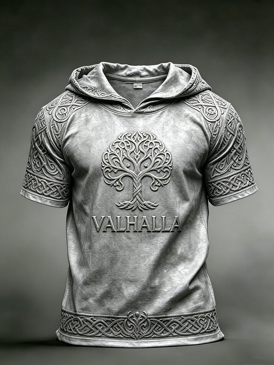 Herren Retro Viking Print Kurzarm Kapuzen oberteil