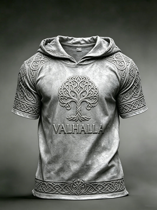 Herren Retro Viking Print Kurzarm Kapuzen oberteil