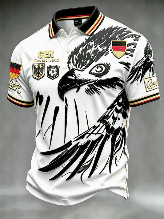 Herren-Poloshirt in Weiß mit deutschem Fußballadler-Print, lässiger Stil