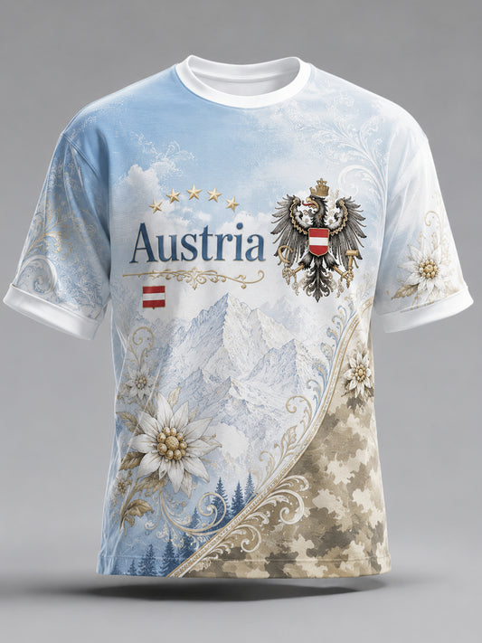 Herren-T-Shirt mit Kunstdruck des österreichischen Berg-Edelweiß-Elements