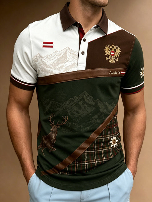 Herren-Polo mit Kunstdruck des österreichischen Berg-Edelweiß-Elements