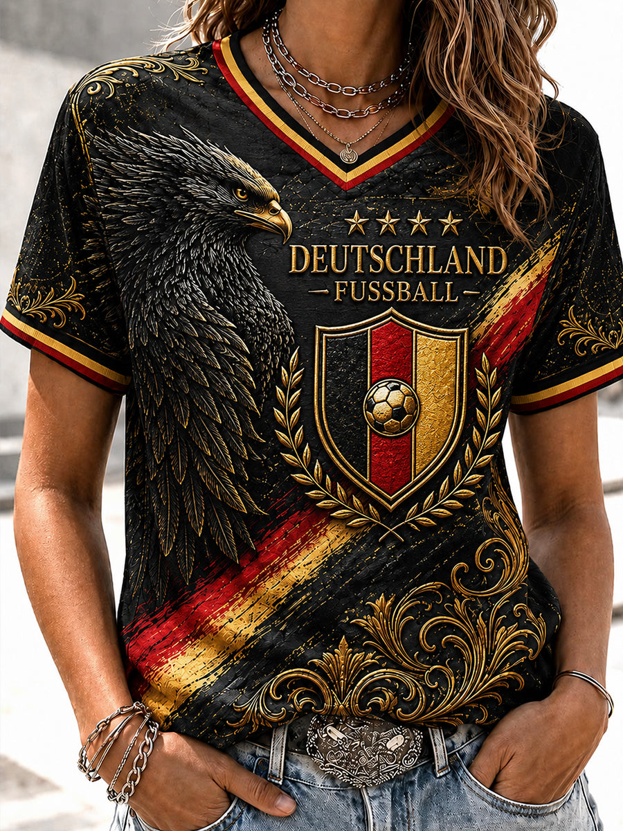 Damen-Vintage-Deutschland-Fußballfan-T-Shirt mit Aufdruck