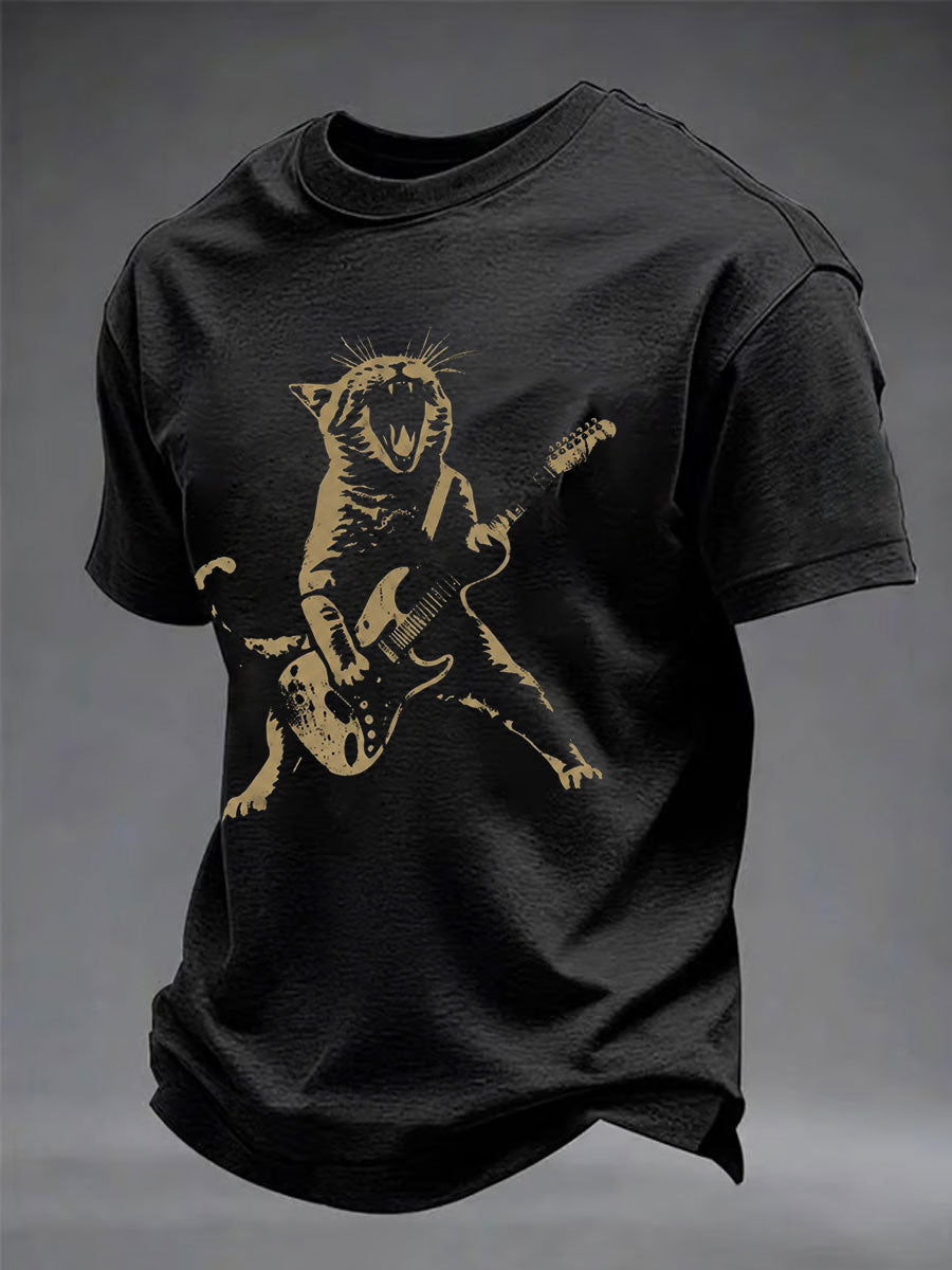 Herren-Lässiges T-Shirt mit Rock-Katzen-Print