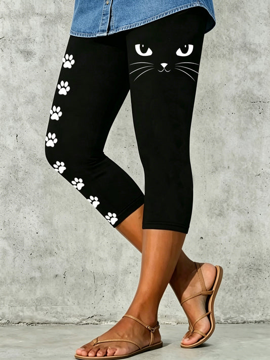 Damen-Leggings mit tierischem Katzen-Motiv und künstlerischem Druck