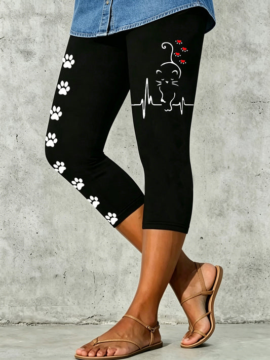 Damen-Leggings mit tierischem Katzen-Motiv und künstlerischem Druck