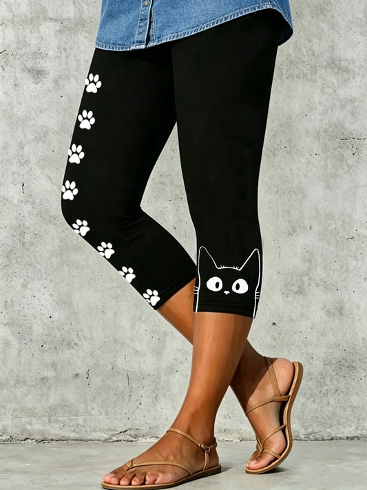 Damen-Leggings mit tierischem Katzen-Motiv und künstlerischem Druck