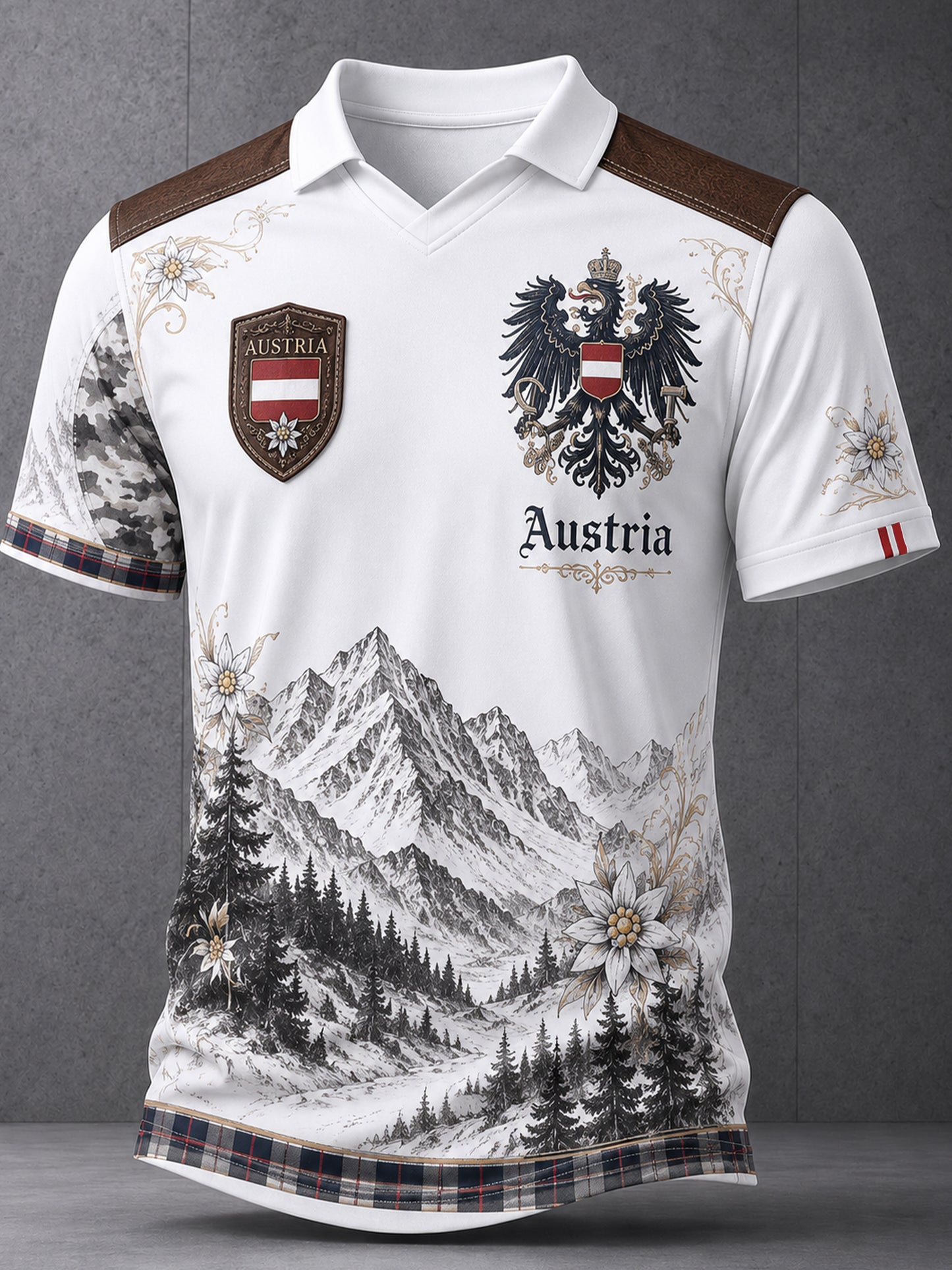 Herren-Top mit floralem Alpenmuster und V-Ausschnitt