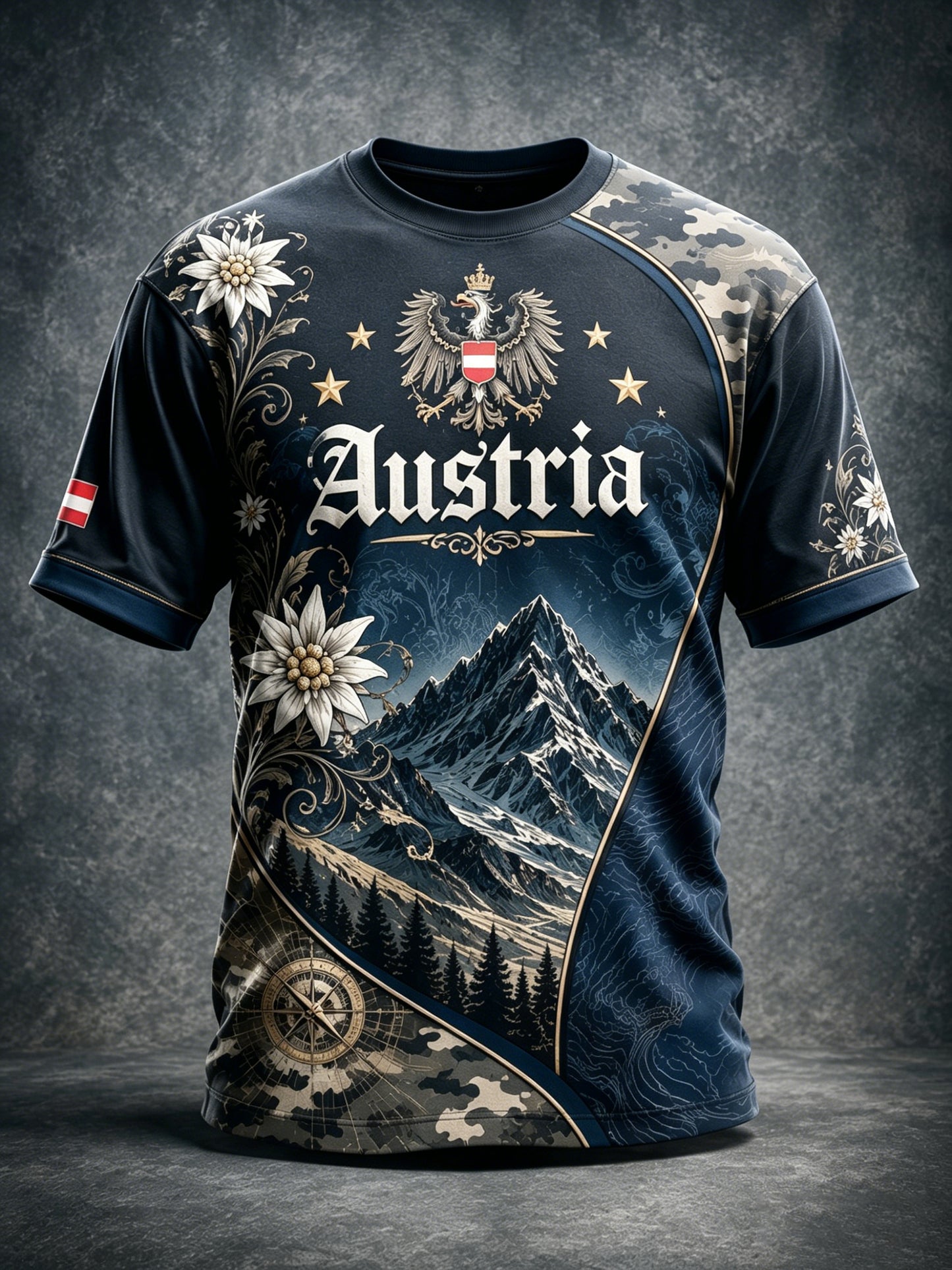 Herren-T-Shirt mit floralem Kunstprint – Österreichische Schneebergwelt