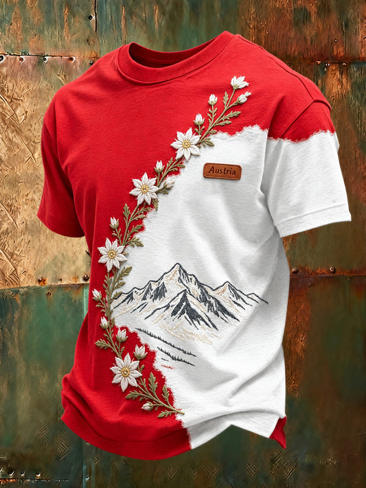 Herren-T-Shirt mit floralem Kunstprint – Österreichische Schneebergwelt
