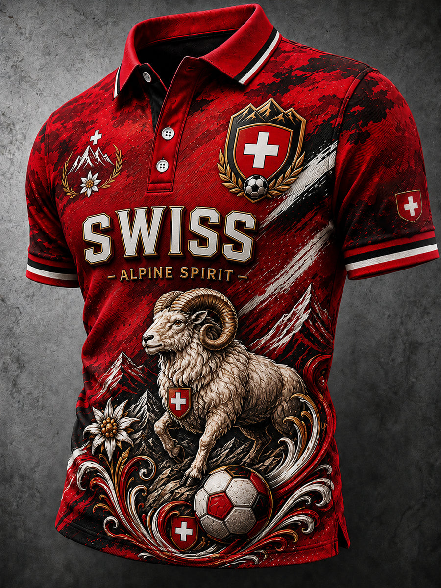 Herren-Poloshirt mit kurzen Ärmeln und Fußball-Print