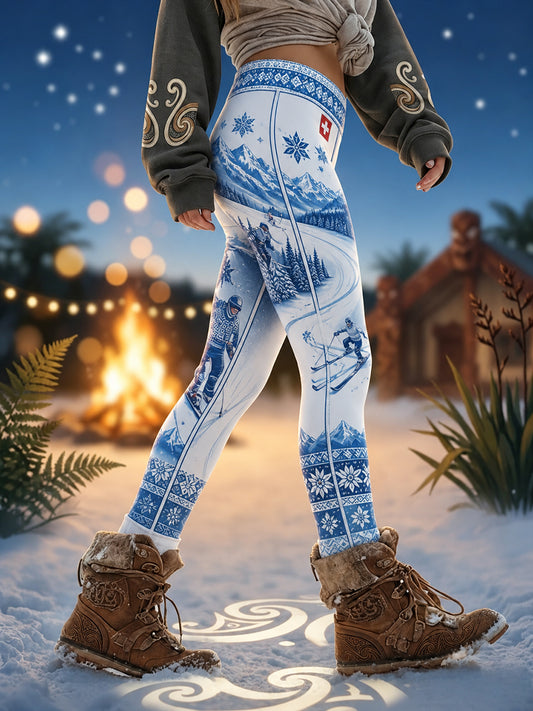 Damenhose mit Ski-Print und schmaler Passform