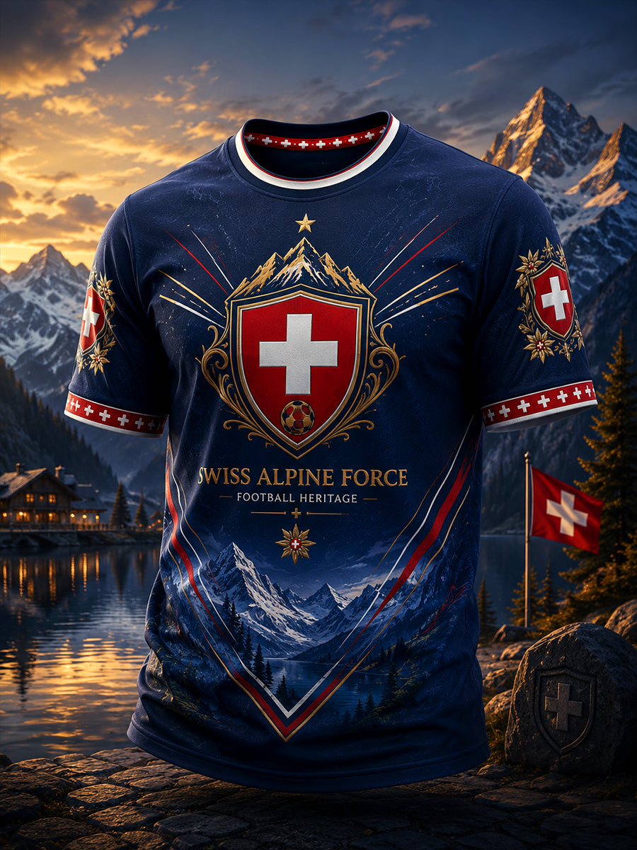 Retro-Schweizer Fußball-Fan‑Art‑Print lässiges Trikot