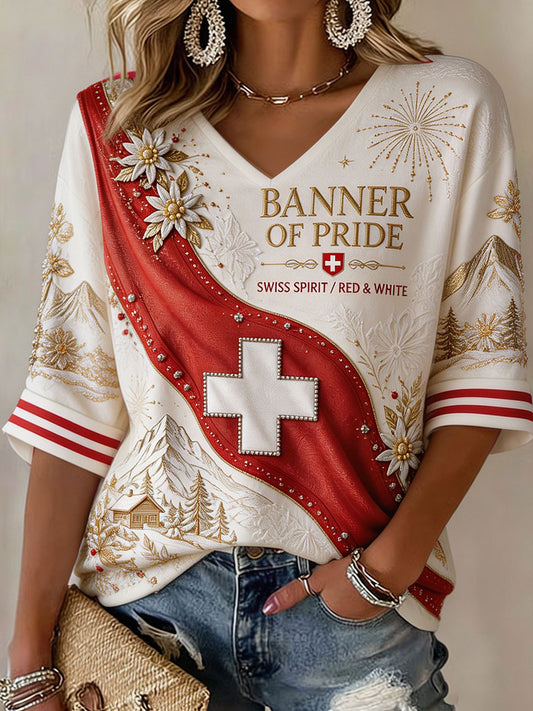 Damen-Schweizer Stolz-1.-August-Kunstdruck-Lässige Tops